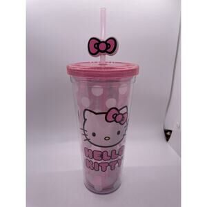 NWT Silver Buffalo Sanrio Hello Kitty Plastic Cold Cup with Lid and Straw Topper